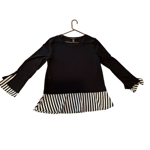 INC Blouse Top Women's Size L Black Long Sleeve Layered-Look Polyester Stretch - Picture 3 of 5